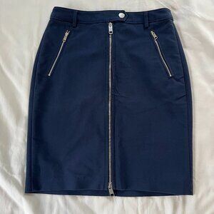 Tommy Hilfiger Navy Blue Front Zip Silver Detail Pencil Skirt | Size 4